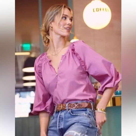 Cleobella Jess Puff Sleeve Blouse in Azalea Pink Purple size small - Picture 1 of 8